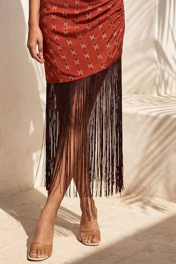 Nautanky_Multicolor Crepe V-, Collared Dancing Fringe Printed Skirt Set _Online_at_Aza_Fashions