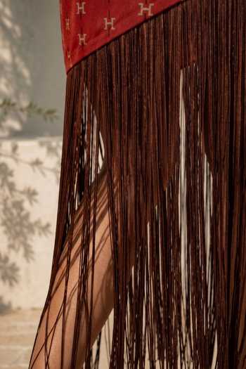 Shop_Nautanky_Multicolor Crepe V-, Collared Dancing Fringe Printed Skirt Set _Online_at_Aza_Fashions