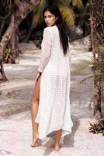 Shop_Nautanky_Ivory Neoprene Open Neck, Keyhole Sandy Toes Printed Monokini And Cover Up Set _at_Aza_Fashions