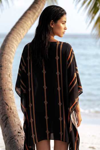 Shop_Nautanky_Black Crepe, Neoprene Beads Open Neck, Printed Monokini And Cover-up Set _at_Aza_Fashions