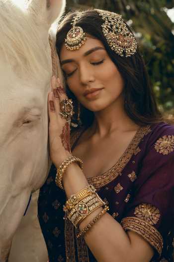 Buy_Nimbu Mirchi_Purple Chanderi Round Neck Naaz Embroidered Jacket And Anarkali Set _Online_at_Aza_Fashions