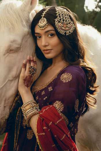 Shop_Nimbu Mirchi_Purple Chanderi Round Neck Naaz Embroidered Jacket And Anarkali Set _Online_at_Aza_Fashions