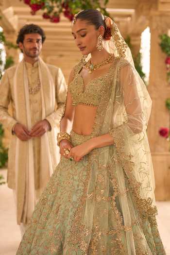Shop_Seema Gujral_Gold Silk, Cotton Embroidered Sherwani Set _Online_at_Aza_Fashions