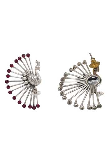 Shop_Sangeeta Boochra_Red Pair Of Carved Peacock Ear Cuffs _at_Aza_Fashions