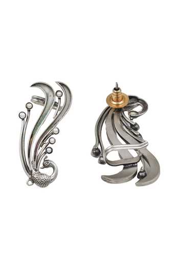 Sangeeta Boochra_Silver Plated Peacock Grace Pair Of Ear Cuffs _Online_at_Aza_Fashions