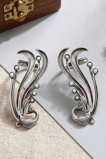 Buy_Sangeeta Boochra_Silver Plated Peacock Grace Pair Of Ear Cuffs _at_Aza_Fashions