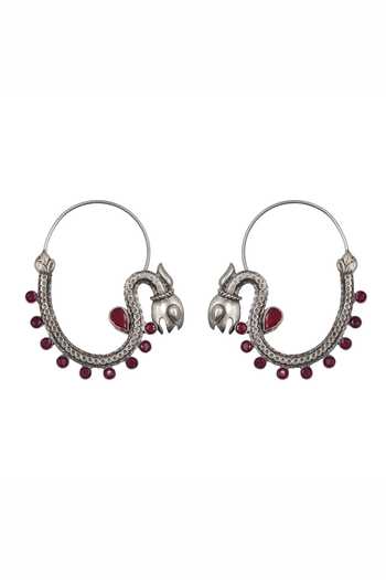 Shop_Sangeeta Boochra_Silver Plated Heritage Ruby Hoops _at_Aza_Fashions