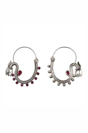 Sangeeta Boochra_Silver Plated Heritage Ruby Hoops _Online_at_Aza_Fashions