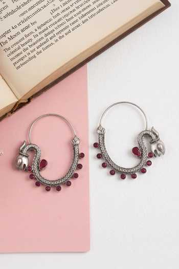 Buy_Sangeeta Boochra_Silver Plated Heritage Ruby Hoops _at_Aza_Fashions