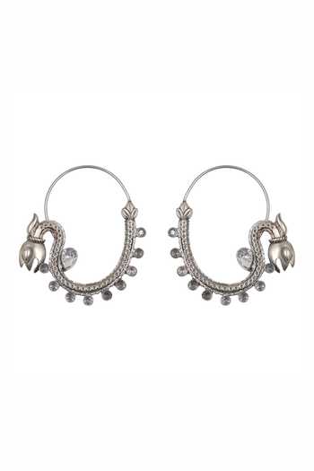 Shop_Sangeeta Boochra_Silver Plated Heritage Oxidised Hoop Earrings _at_Aza_Fashions