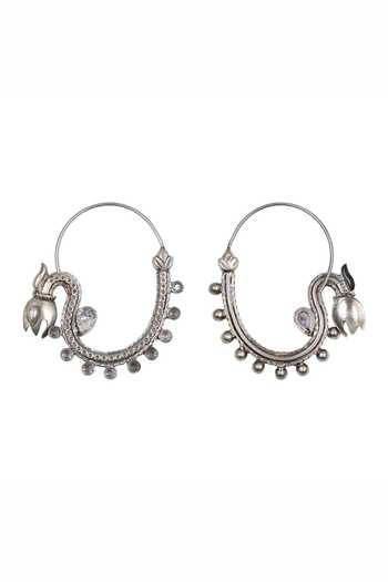 Sangeeta Boochra_Silver Plated Heritage Oxidised Hoop Earrings _Online_at_Aza_Fashions