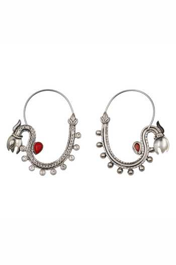 Sangeeta Boochra_Silver Plated Coral Accent Hoop Earrings _Online_at_Aza_Fashions