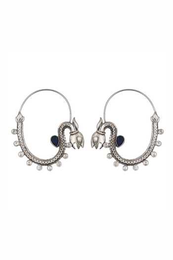 Shop_Sangeeta Boochra_Silver Plated Artisan Heritage Hoop Earrings _at_Aza_Fashions