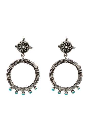 Shop_Sangeeta Boochra_Blue Turquoise Accent Hoop Earrings _at_Aza_Fashions