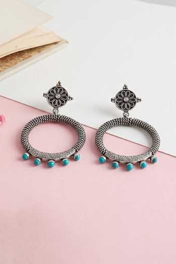 Buy_Sangeeta Boochra_Blue Turquoise Accent Hoop Earrings _at_Aza_Fashions