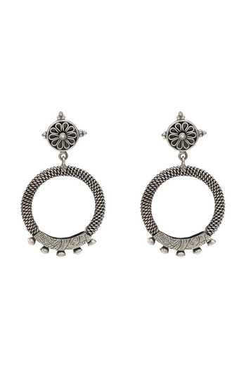 Shop_Sangeeta Boochra_Silver Plated Handcrafted Tribal Hoop Earrings _at_Aza_Fashions
