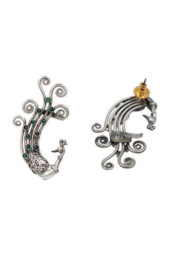 Sangeeta Boochra_Green Artisan Peacock Pair Of Ear Cuffs _Online_at_Aza_Fashions