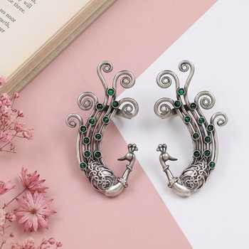 Buy_Sangeeta Boochra_Green Artisan Peacock Pair Of Ear Cuffs _Online_at_Aza_Fashions