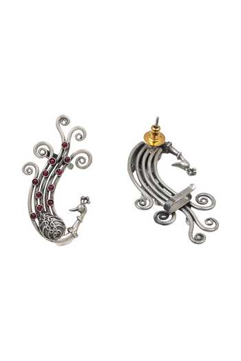 Sangeeta Boochra_Red Handcrafted Peacock Pair Of Earcuffs _Online_at_Aza_Fashions