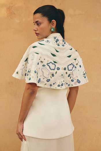 Buy_Maenaam_Ivory Satin V-neck Sena Layered Top And Draped Skirt Set _Online_at_Aza_Fashions