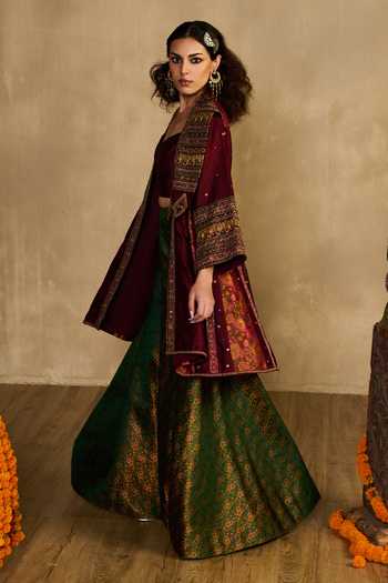 Reeti Arneja_Multi Color Silk, Handloom Cotton Sweetheart Tribal Jacket And Flare Pant Set _at_Aza_Fashions