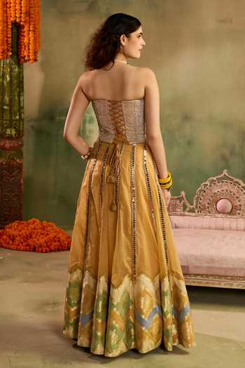 Shop_Reeti Arneja_Yellow Chanderi Sweetheart Neck Chamkeeli Haldi Sharara Set _at_Aza_Fashions
