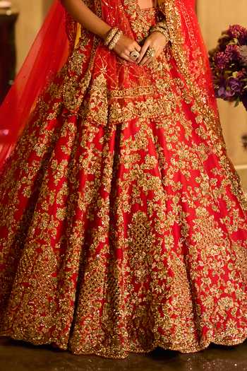 Buy_Seema Gujral_Red Silk, Net Raw Bridal Lehenga Set _Online_at_Aza_Fashions