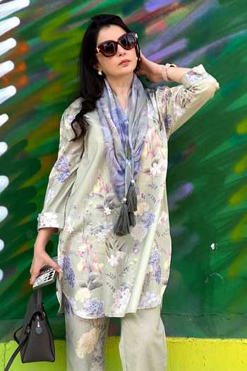 Buy_Rainas_Multi Color Cotton, Linen Tassels The Folly Sage Floral Print Kurta Set _Online_at_Aza_Fashions