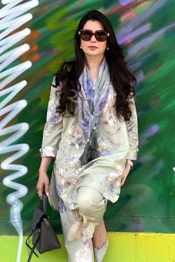 Shop_Rainas_Multi Color Cotton, Linen Tassels The Folly Sage Floral Print Kurta Set _Online_at_Aza_Fashions