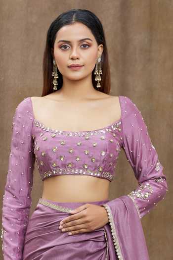 Samyukta Singhania_Purple Chanderi Silk Sequins, Embroidery Scoop Lace Bordered Saree With Blouse _Online_at_Aza_Fashions