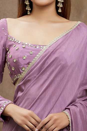 Samyukta Singhania_Purple Chanderi Silk Sequins, Embroidery Scoop Lace Bordered Saree With Blouse _at_Aza_Fashions