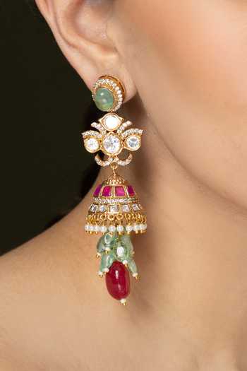 Joules by Radhika_Multi Color Ruby Radiance Jhumka Earrings _Online_at_Aza_Fashions