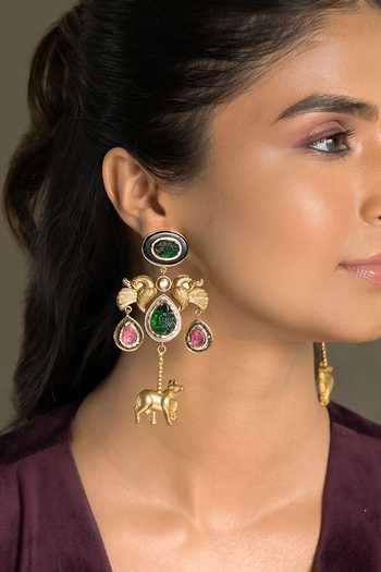 Buy_Joules by Radhika_Gold Plated Vamika Stone Embellished Earrings _at_Aza_Fashions