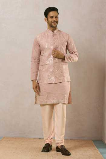 Shop_Arihant Rai Sinha_Pink Viscose Sequins, Mirrors, Embroidery Bundi Kurta Set 