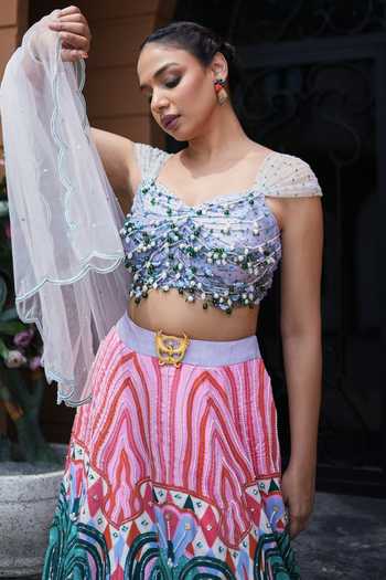 Shop_House Of Akshata_Multi Color Silk, Satin, Net Sweetheart Carnival Bloom Embroidered Lehenga Set _Online_at_Aza_Fashions