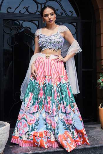 Buy_House Of Akshata_Multi Color Silk, Satin, Net Sweetheart Carnival Bloom Embroidered Lehenga Set _at_Aza_Fashions