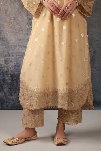 Shop_Label Niti Bothra_Ivory Silk, Chanderi, Kota Doria Keyhole Neck, Mehrang Embroidered Kurta Set _Online_at_Aza_Fashions
