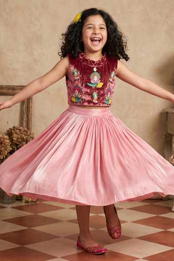 Buy_Byb Premium_Pink Silk, Chiffon Sequins, Embroidery Floral Top And Skirt Set _Online_at_Aza_Fashions