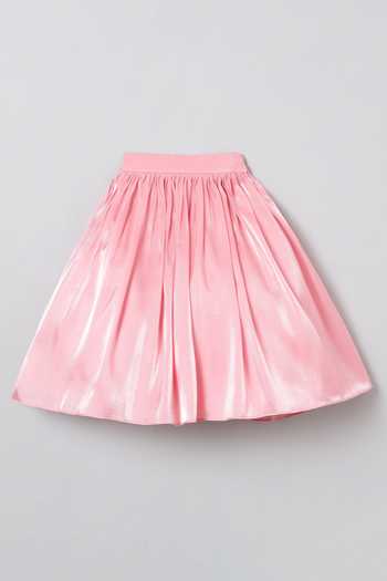 Shop_Byb Premium_Pink Silk, Chiffon Sequins, Embroidery Floral Top And Skirt Set 