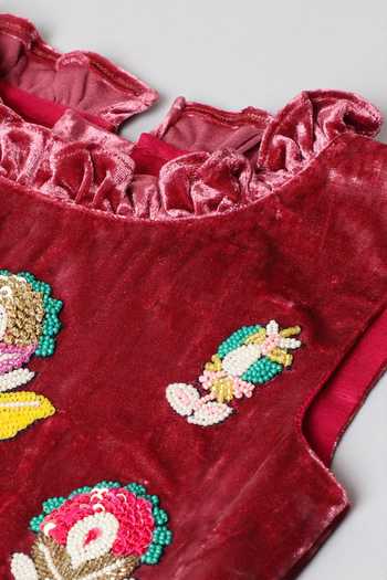 Byb Premium_Pink Silk, Chiffon Sequins, Embroidery Floral Top And Skirt Set _Online