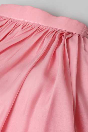 Shop_Byb Premium_Pink Silk, Chiffon Sequins, Embroidery Floral Top And Skirt Set _Online