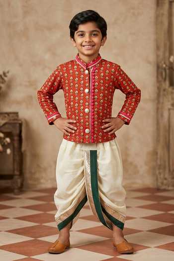 Buy_Byb Premium_Maroon Cotton Embroidery, Zari Embellished Kurta And Dhoti Pant Set _at_Aza_Fashions