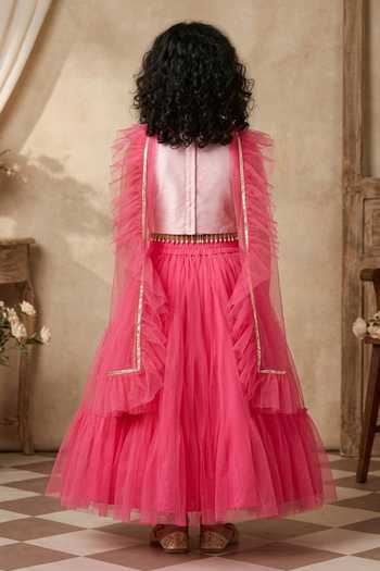 Shop_Byb Premium_Pink Silk, Tulle Beads, Stones, Tassels Embroidered Choli And Lehenga Set _at_Aza_Fashions
