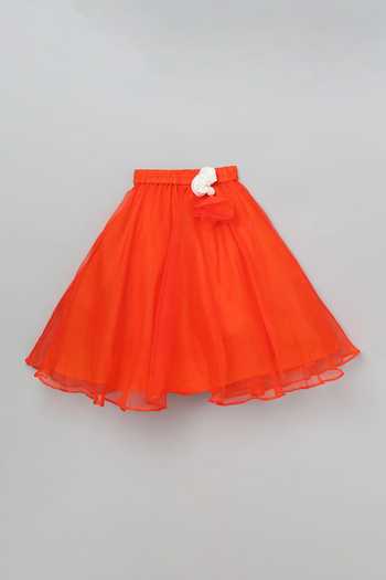 Byb Premium_Orange Organza, Crepe Embroidery Floral Pearl Choli With Lehenga _at_Aza_Fashions