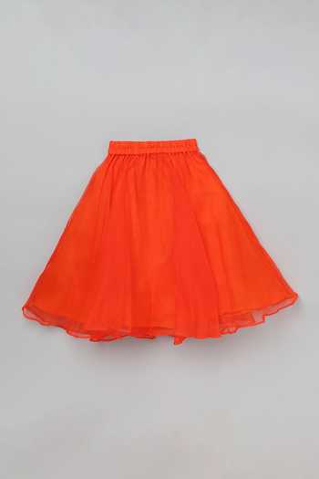 Buy_Byb Premium_Orange Organza, Crepe Embroidery Floral Pearl Choli With Lehenga 