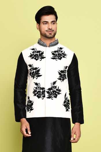 Buy_Arihant Rai Sinha_Black Cotton, Silk Embroidery Nehru Jacket And Kurta Set _at_Aza_Fashions