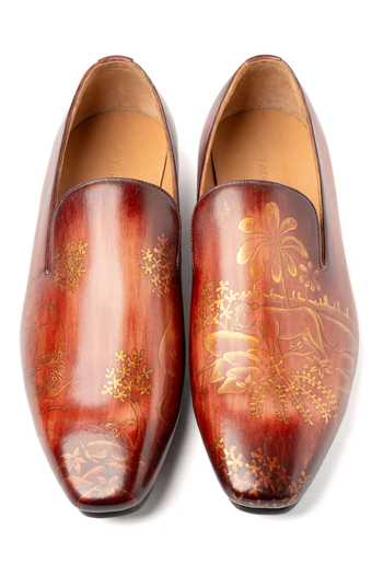 Shop_Toramally - Men_Red Hand Painted Loafers _at_Aza_Fashions