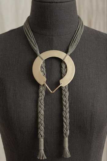 Shop_Zaza By Somya_Olive Green The Orbit Bolo Necklace _at_Aza_Fashions