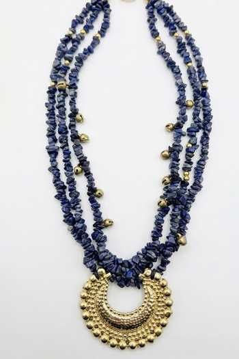 Shop_Zaza By Somya_Blue The Indigo Crescent Pendant Necklace _at_Aza_Fashions