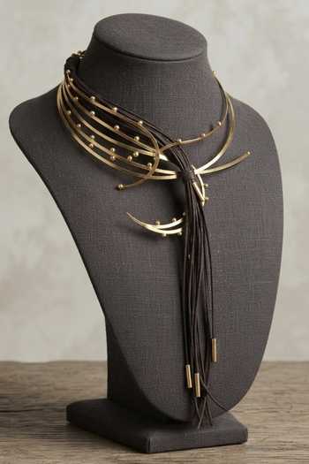 Shop_Zaza By Somya_Gold Plated The Driftwave Collar Necklace _at_Aza_Fashions